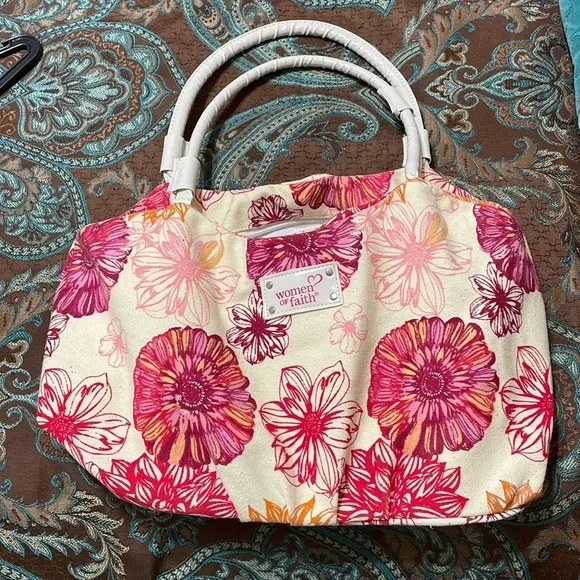 Women of Faith Floral Tote Bag with Pink and Orange Flowers - Picture 2 of 9